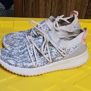 adidas Knit Lace-Up Sneakers in White, Black & Pink